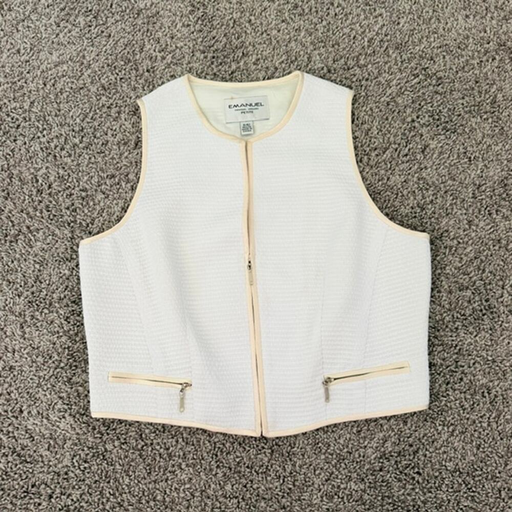 EMANUEL Emanuel Ungaro Textured Zip Vest Cream Gold Satin Trim Women's 8/42 or M
